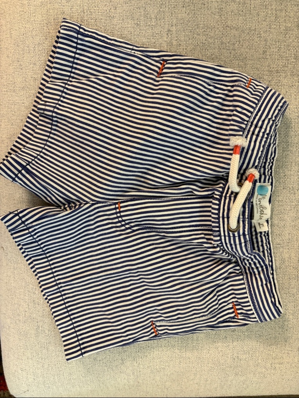 Mini Boden 3T 3 Striped Navy & White Drawstring Shorts all cotton